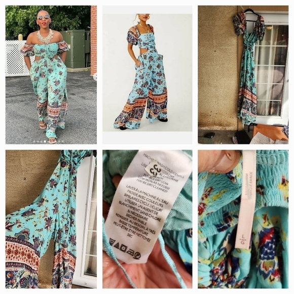 Free People bali citrus skies paisley print jumpsuit in bright blue - Picture 1 of 2